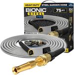 Bionic Steel Pro 75 FT Garden Hose with Nozzle, 304 Stainless Steel Metal Water Hose 75Ft, Flexible Hose, Kink Free, Lightweight and Durable, Crush Resistant Fitting, Easy to Coil, 500 PSI 2024 Model