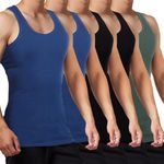 FALARY Mens Vest Tops Pack of 5 Tank Tops Fitted 100% Cotton Basic Plain Color Underwear and Colours Black Navy Olive L