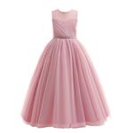 Glamulice Flower Girl Dresses for Wedding Tulle Rhinestone Long A Line Bridesmaid Pageant Dress Dusty Pink Kids Formal Birthday Dance Dusty Rose Ball Gown Holiday Evening Party Communion Gown 9 10