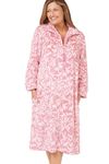 Marlon Womens Serena Zip Front Embossed Fleece Housecoat Zip Up Bath Robe, Pink, XL