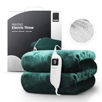 KEPLIN Large Electric Heated Throw Blanket - Blanket Throw for Bedspread - 9 Heat Settings & Timer, Machine Washable Fleece Wool Duvet|Electric Overblanket 160x130cm - Emerald Green/Cream