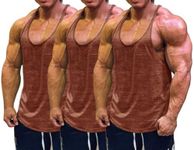 Muscle Cmdr Men's 3 Pack Stringer Tank Tops Bodybuilding Y-Back T-Shirts Gym Fitness Workout Training Running T-Shirts Athletic Quick Dry Top (Brown*3 M)