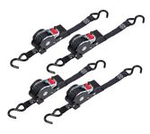 Mytee Products 4 Auto Retract NO-RATCHETING Ratchet Straps | 1" x 12' Retractable Ratchet Straps with Coated S Hook Tiedowns for Motorcycles, ATVs, Bikes: Tight & Secure Pickup Trailer Tie-Down