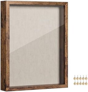 SONGMICS 11x14 Shadow Box Frame, Deep Box Frame with Top Slot and Push Pins, Picture Display Case, Linen Fabric Backing for DIY Craft, Glass Front, Christmas Gift, Rustic Brown URPF009KD01