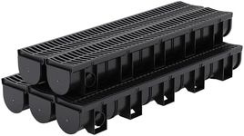 5-Pack 39.4" l Channel Drain System with Plastic Grate, Heavy-Duty HDPE Trench Drain for Driveway, Landscape, Patio, Pool, Yard & Roof Runoff | 5.9" w x 5.1" h | Weather-Resistant & Easy DIY Installat