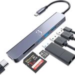 7 in 1 USB C Hub with 100W Charging, 4K HDMI, Dual Card Reader, USB 3.0 & 2.0 Compatible iPhone 15 Series, MacBook Pro, New Mac Air/Surface, Chromebook, More(CB-CE18, Space Gray)