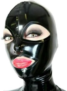 KLVEU Black Latex Hood Mask Full Face Mask Riding Mask Hood Party Latex Mask for Cosplay (L)