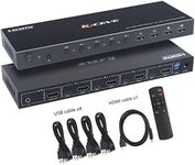 KVM Switch HDMI 4 Port Box, USB HDMI KVM Switcher UHD 4K@60Hz, 4 Computers Share 4 USB 2.0 Devices and one HD Monitor, with Optical Audio Output and ARC Function, Hotkey and Remote Switch Way