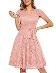 MUADRESS Plus Size Dress Women Cocktail Dress Formal Party Prom Bridesmaid Short Lace Floral Midi Dress Blush-XL