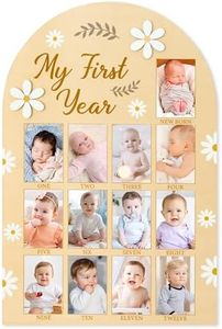 R HORSE My First Year Photo Frame Board - Baby’s First Year Picture Frame 12 Months Milestone Board Daisy Photo Display Wood Board 1st Birthday Frame Nursery Decor Baby Keepsake Gift for Boy Girl