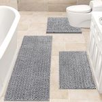 Upgrade Extra Large Light Grey Bathroom Rug Set 3 Pieces Gray Ultra Soft, Thick Absorbent Bath Mats, Non Slip Chenille Toilet Mat for Bathroom, Bedroom, Kitchen