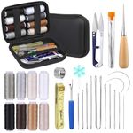 29 Pcs Leather Sewing Thread Kit, Leather Upholstery Repair Kit, Leather Working Tools with Sewing Needles, Curved Needles, Sewing Awl, Seam Ripper, Sewing Kit for Beginners Professionals DIY