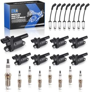ENA Set of 8 Ignition Coil and 8 Platinum Spark Plug with Wire Set Compatible with Chevrolet Cadillac GMC Suburban Express Silverado CTS Sierra Savana Camaro Avalanche Colorado Replacement for UF414
