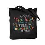 ElegantPark Teacher Gifts Teacher Tote Bag for Women Teacher Appreciation Gifts Canvas Reusable Bag for Graduation Birthday Christmas Farewell Shoulder Bag Black