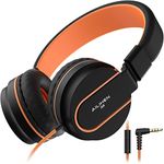 Ailihen I35 Kid Headphones with Microphone Volume Limited 93dB Children Girls Boys Teen Lightweight Foldable Wired Headset for School Online Course Chromebook Cellphones Tablets (Black/Orange)