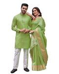 ARCHITTAM Trendy Couple Dress, Silk Saree & Kurta Pajama (XL, Green)