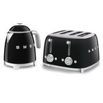 Smeg 50’s Style Retro Range Breakfast Set, 0.8L 1400W Mini Kettle and Multi-Functional Control 4-Slice 2000W Toaster, Black, KLF05BLUK/ TSF03BLUK