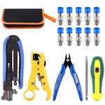 Glarks Adjustable Coaxial Compression Tool Coax Cable Crimper Electrical Wire Cable Cutter Kit, RG6 RG59 RG11 75-5 75-7 Coaxial Cable Stripper with 10pcs F Compression Connector Packed In Leather Bag