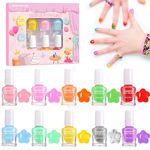 ALIKOSSTOR Kids Nail Polish - 10 Rainbow Colors Non-Toxic Nail Polish Set for Girls, Peel Off Quick Dry Water Based Glitter Nail Polish Gifts Toys Kit for Toddler Teen…