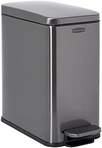 Rubbermaid Stainless Steel Slim Step-On Trash Can, 2.6-Gallon, Charcoal, Wastebasket with Lid for Home/Bathroom/Kitchen