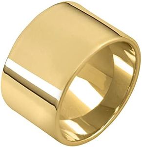 JULIETTE COLLECTION Yellow Gold Plated Chunky Wide 12.6MM Thick Cigar Band Rings for Women - Available in Polished and Hammered Finish and across Various Sizes, Size 8 ( Fits Like Size 7 ), Metal, No