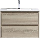 Bathroom Vanity Marlow Liv 30 Inches - Includes Wall Mounted Cabinet with 2 Large Drawers and White Countertop with Integrated Sink - Light Brown - Wood - Assembled Vanity by Flairwood Décor