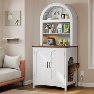 DWVO 70.8in Large Hidden Cat Litter Box Furniture with Shelves, High-Gloss Modern Litters Box Enclosure for Self-Cleaning Litter Boxes, Large Hidden Wooden Cabinet, White