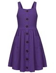 Arshiner Toddler Girls' Sleeveless Dress Button Down Midi Dress with Pockets Purple 6X