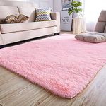 Naze Modern Polyester Anti Slip Shaggy Fluffy Fur Rug with 2.5 Inch Extra Thick Pile Carpet for Living Room, Bedroom (Pink Pattern 1, 4x6 feet)