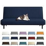 YEMYHOM Futon Cover Latest Jacquard Design High Stretch Armless Sofa Bed Slipcover Anti-Slip Furniture Protector with Elastic Bottom (Futon, Navy)