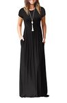 GRECERELLE Womens Summer Maxi Dress Short Sleeve Crewneck High Waist Casual Loose Long Dresses with Pockets Black-L