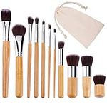 Makeup Brush Natural Bamboo 11 Pcs Soft Synthetic Make up Brushes Set Foundation Powder Concealers Lip Eyeshadows Blending Brush Kit with Travel Pouch