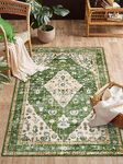 Lahome Boho Green 3x5 Washable Rugs for Entrance Indoor, Non Slip Small Entryway Rugs Soft Rugs for Living Room, Tribal Low Pile Throw Carpet for Bathroom Kitchen Sink Bedroom (Green/Multi, 3x5)