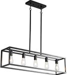 Black Farmhouse Kitchen Island Lighting, Modern Industrial Chandelier, 5-Light Linear Rectangular Pendant Light Fixtures for Farmhouse Kitchen Dining Room Bar Foyer(Metal, Height Adjustable)