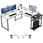 Ecoprsio L-Shaped Desk Large L Shaped Gaming Desk with Storage Shelves White Corner Desk Writing Study Table for Home Office Gaming Workstation, White and Black