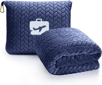 EverSnug Premium Travel Blanket Pillow - Soft 2 in 1 Airplane Blanket with Soft Bag Pillowcase, Hand Luggage Sleeve and Backpack Clip (Navy Blue)