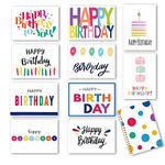 100 Birthday Cards, Happy Birthday Cards Bulk with Short Message Inside, 5x7 Inch Thick Card Stock Assorted Birthday Cards with Envelopes,10 Unique Designs Birthday Cards for Men and Women.