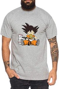 Tee Kiki GSon Eat - Maglietta da Uomo Son Ruffy Luffy Naruto Saitama One Dragon Master Goku Ball Vegeta Turtle Roshi Piece Golds Db, Farbe2:Grigio Melange, Größe2:XXXX-Large