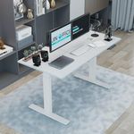 Jin Office Height Adjustable Table Electric | Dual Motor 3-Stage | 125Kg Wt. Capacity With 3 Memory Presets | Electric Height Adjustable Table (With White 1500 X 750 Mm Table Top) - Engineered Wood