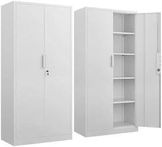 HOMOFFICE Metal Garage Storage Cabinet with Lock, 72" Tall Steel Storage Locker with 4 Adjustable Shelves, Heavy Duty Metal Cabinet for Garage, Office, Home, White