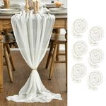 Artoid Mode Boho Milk White Gauze 6 Pieces Wedding Table Runner, Birthday Fabric Kitchen Dining Holiday Table Decor for Home Party Indoor 90x300 cm