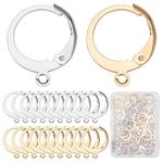 SUNNYCLUE 1 Box 80Pcs 40 Pairs Leverback Earring Hooks Real 18K Gold Plated Stainless Steel Round Lever Back Huggie Hoop French Ear Wire Leverbacks Hook for Jewellery Making Leverback Earring Findings