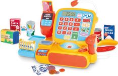 Casdon Cash Register - Toy Shopping Till Set with Working Calculator, Scanner, Pretend Money, Play Food, & More - Suitable for Preschool Toys - Playset for Children Aged 3+