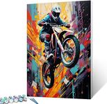 Motorcycle Racing Paint by Numbers Kits 16x20 inch Canvas Motocross Championship DIY Oil Painting for Kids, Adults Beginner Motorcyclist Paintwork with Brushes Abstract Graffiti Gift(Frameless)