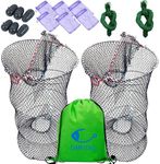 DAMIDEL 2Pcs 24in x 13in Folded Fishing Bait Trap, Half Opening Degin,0.16in Skeleton/15strands Nylon Traps Strong Foldable Nets for Fish/Crab/Shrimp/Crawdad, Bait Bag/Box/Rope/Storage Bag