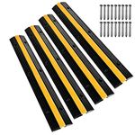 Scinotec Rubber Speed Bumps 4 Pack of 1 Channel 6600Lbs Load Capacity Cable Protector Ramps Traffic Wire Cord Ramps with 24 Bolt Spike for Asphalt Concrete Gravel Driveway