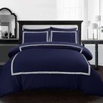 AR Ware Double Duvet Cover Set - Soft Luxury Bratta Stitch Embroidered Microfiber Duvet Sets with 2 Pillowcases - Non Iron Bedding Hotel Quality Quilt Cover (Navy)