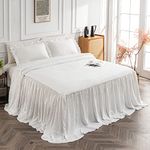 Bonlino Home Bedding Bedspread Set Quilt - Farmhouse Bedspread Summer Coverlet Bed Spreads, Lightweight Quilt Chic Vintage Bedding Ruffle Skirt Bedroom Rustic with 2 Pillow Shams (Queen, White)