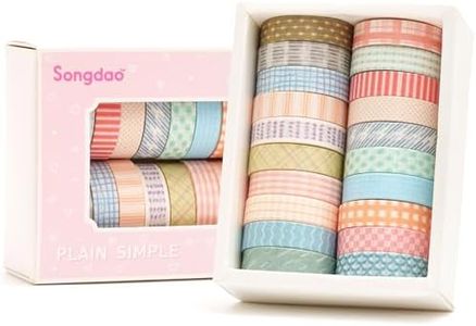 Songdao 20 Rolls Basic Washi Tape Set Japanese Arts Adhesive Tapes Simple Patterns Decorative Masking Tape Sets for Craft, Kids, Scrapbook, DIY, Gift Wrapping (Style One)