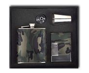 Celebr8 Camouflage Hip Flask with Funnel, Card Holder/Cigarette Case & Shot Glass, Wine Alcohol Drinks Holder, Pocket Hip Flask/Bottle, Gift for Husband/Father, Diwali Gift Hampers Box (210 ml)